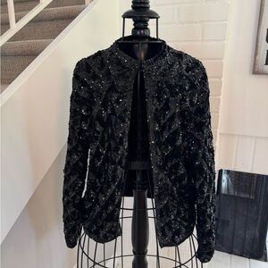 Vintage Black Sequin Blazer with Classic Tailoring